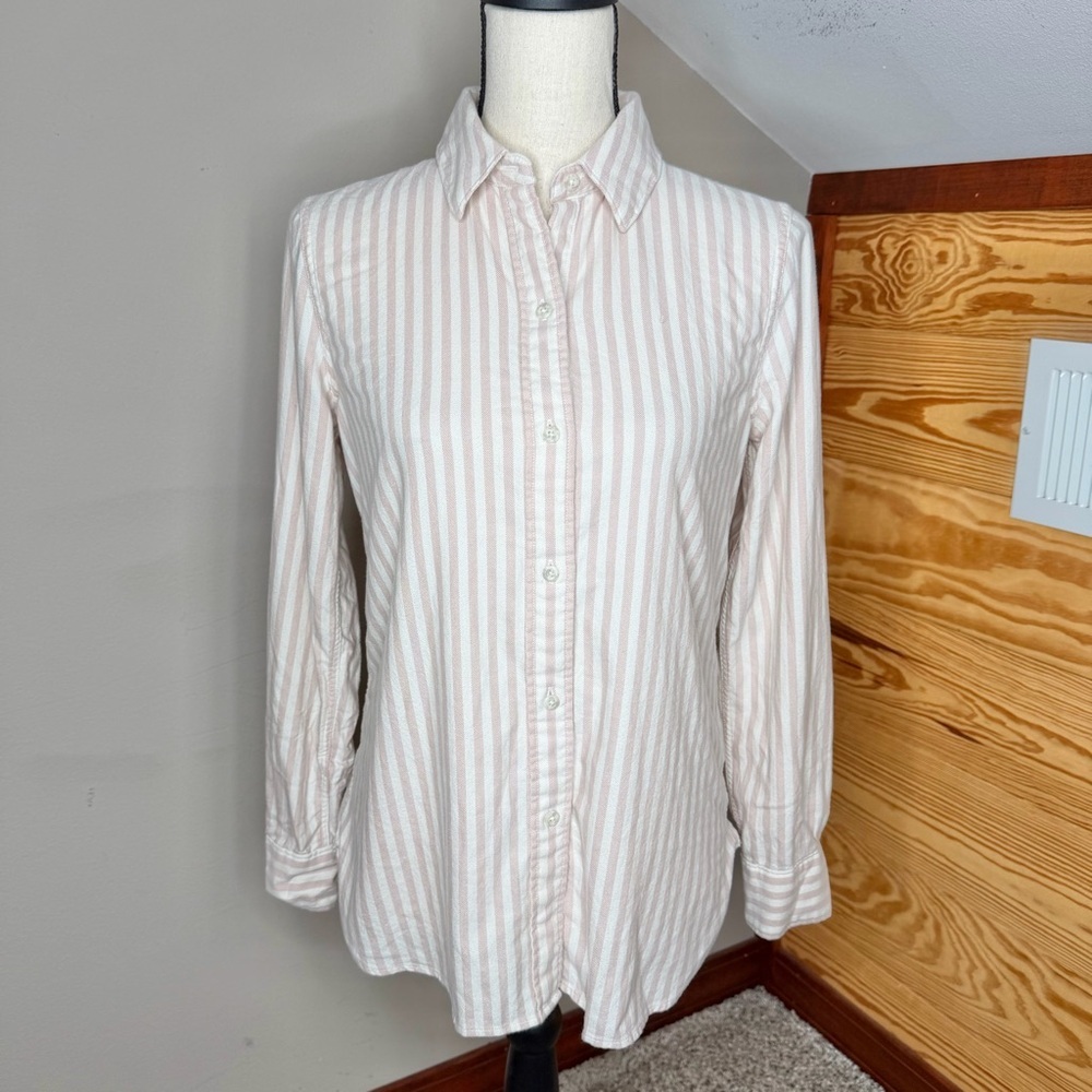 Faherty The Classic Flannel Collared Button Up Shirt Cruz Pink White Stripe XS